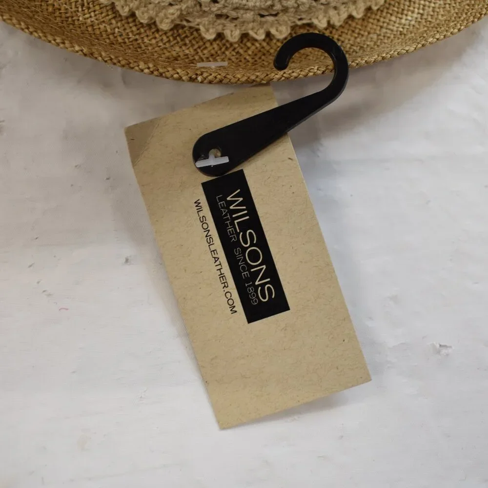 Wilsons Leather Brown Straw Fedora with Cream Lace Band